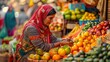 Indian lady buying fruits from bazar