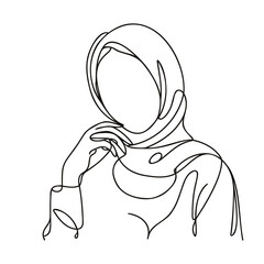 Wall Mural - One solid line depicts a woman in a hijab