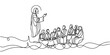 One continuous line drawing of Jesus preaching to a crowd of people.
