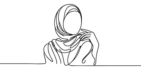 Wall Mural - One solid line depicts a woman in a hijab