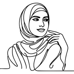 Wall Mural - One solid line depicts a woman in a hijab