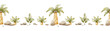Cute Palm trees, leaves and stones. Isolated hand drawn watercolor seamless border of tropical forest. A banner for children's invitation cards, baby shower, decoration of kid's rooms
