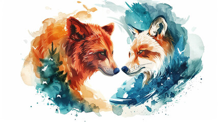 Wall Mural - World Habitat wildlife day, watercolor art of endangered species of animals, world Forest and biodiversity. Earth Day or World Wildlife Day concept. Biodiversity. Environmental protection.