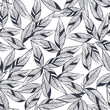 Vector illustration. Seamless pattern of black leaves on a white background. Print for fabric, textiles, laser cutting, wrapping paper
