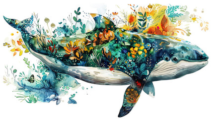 Wall Mural - World Habitat wildlife day, watercolor art of endangered species of animals, world Forest and biodiversity. Earth Day or World Wildlife Day concept. Biodiversity. Environmental protection.