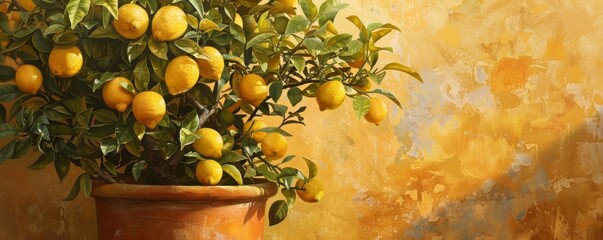 Wall Mural - Lemon tree in a terracotta pot