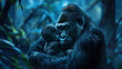 National Endangered Species Day gorilla with baby hugging Earth Day or World Wildlife Day concept. Save our planet, protect green nature and endangered species, biological diversity theme	
