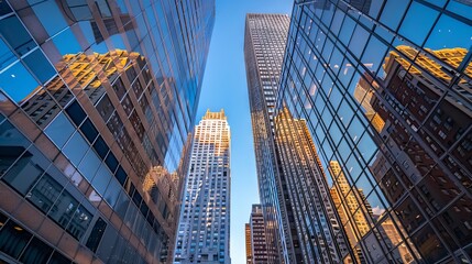 Wall Mural - Modern urban marvel: gleaming glass facades of skyscrapers and corporate towers in the business district