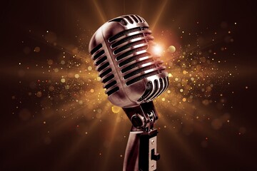 Wall Mural - Professional classic steel microphone in bright stage lights