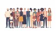 Inclusive community: diverse group of joyful individuals across ages, ethnicities, and abilities united on white backdrop - vector illustration