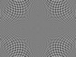 Wypukła geometryczna tekstura 3d w lustrzanym odbiciu podzielona na cztery wybrzuszone sferyczne strefy o wzorze biało - czarnej szachownicy. Abstrakcyjne tło