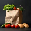 A brown paper bag with groceries 