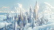A futuristic cityscape rendered in marble, its gleaming towers rising majestically against a backdrop of azure sky.