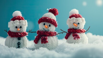 Wall Mural - Knitted snowmen. Generative AI