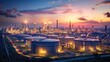 © เลิศลักษณ์ ทิพชัย - An aerial view of an oil depot, an oil refinery, and a truck transporting fuel and gasoline. A tank farm store chemical petroleum petrochemical refinery products at the oil terminal.