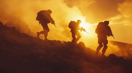 Wall Mural - Soldiers military group US Army at sunset