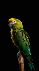 Poster - Green and yellow parrot sitting on perch.