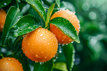 Wall Mural - Two oranges with water droplets on them.