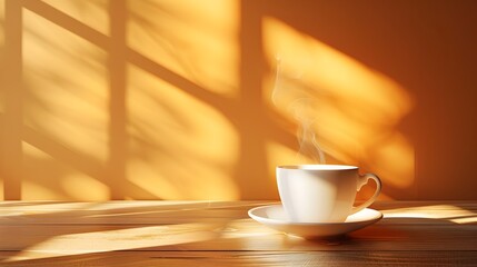 Sticker - Morning Coffee Ritual in Soft Sunlight A Tranquil Start to the Day with Warmth and Comfort