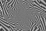 Fototapeta  - Fraktalny spiralny układ geometrycznych kształtów o teksturze rozmytej biało - czarnej szachownicy. Abstrakcyjne tło graficzne