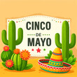Cinco de mayo illustration with cactus and mexican hat background