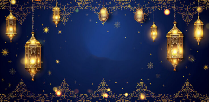 Dark Blue and Gold Islamic Background for Eid and Laylat al-Qadr