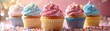 Whimsical childrens cupcakes, cartoon themes, bright colors, eyelevel, soft focus ultra HD