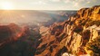 A breathtaking view of a canyon at golden hour, majestic and inspiring background for travel or adventure campaigns