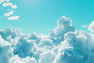 Wall Mural - Fluffy white clouds on clean blue sky background, 3D illustration