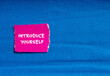© Emre Akkoyun - Introduce yourself words written on pink torn paper with blue background. Conceptual symbol. Copy space.