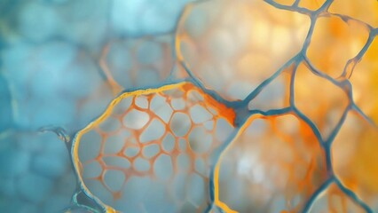 Wall Mural - A microscopic view of root cells with thin transparent walls giving us a glimpse into the unseen but powerful mechanisms of water . AI generation.