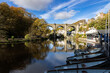 Knaresborough and the River Nidd with clear reflection of the viaduct