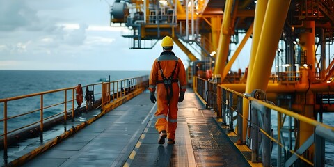 Wall Mural - High-risk, High-reward: Oil Worker in Safety Gear on an Offshore Oil Rig. Concept Oil Worker, Safety Gear, Offshore Oil Rig, High-risk Job, High-reward Career