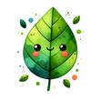 Cheerful Green Buddy Leaf is features a delightful cartoon-style leaf character with a friendly face, set on a white isolated background, perfect for an eco-friendly and nature-inspired product range.