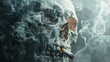 Grim reminder, cigarette smoke morphing into a stark skull