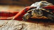 Whimsical image of a turtle decked out in a superhero cape, ready for a slow-motion adventure