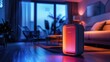 Glowing air purifier in dark room Fight dust and pollen