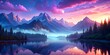 beautiful lake at sunset in the mountains. high quality illustration