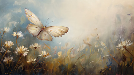 Wall Mural - Butterfly on the meadow. Nature background. Butterfly on a background of autumn flowers.