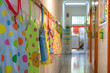 Nursery school aprons in a Kindergartencorridor
