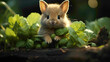 A close-up of a baby bunny nibbling on fresh greens, showcasing its soft fur and innocent eyes in a heartwarming scene of pure cuteness.