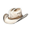 Watercolor White Grey Cowboy Hat isolated on White Background