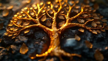 Wall Mural - A closeup of the Tree of Life with each leaf and branch containing a unique symbol of spiritual knowledge. This image serves as a reminder that the path towards enlightenment