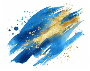 KS Watercolor blue abstract splash with gold glitter vect