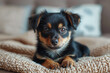 Cute little dog on blanket, puppy, small, purebred dog, domestic animals