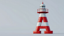 Lighthouse Shape Of Letter ‘A' Red And White Stripes, Grey Background, Copy Space