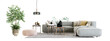 Modern interior furniture set in 3d rendering	
