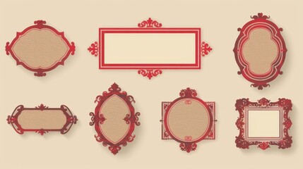 Wall Mural - A set of vintage frames highlighted on a beige background