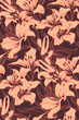 Lily flowers wavy seamless pattern in trendy peach fuzz trendy colors of the year. Home decor, textile, wallpaper, fabric, bedding, package.