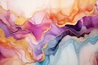 Colorful abstract marble background, alcohol ink art liquid fluid marbled luxury texture. Pink blue white purple gold mixture of colors and gold lines. Waves and swirls.